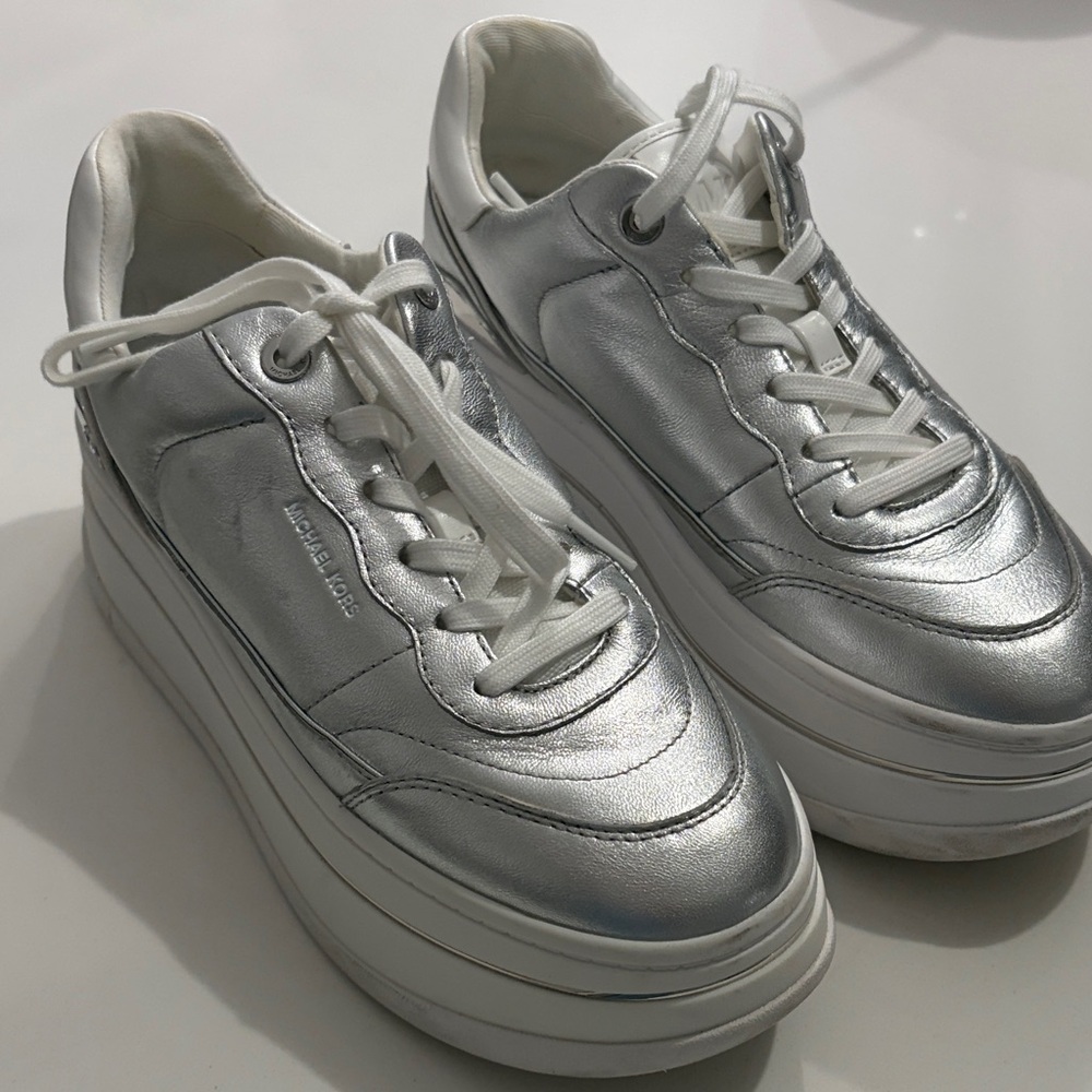 Michael Kors Leather Silver  platform Women's Sneakers size 8